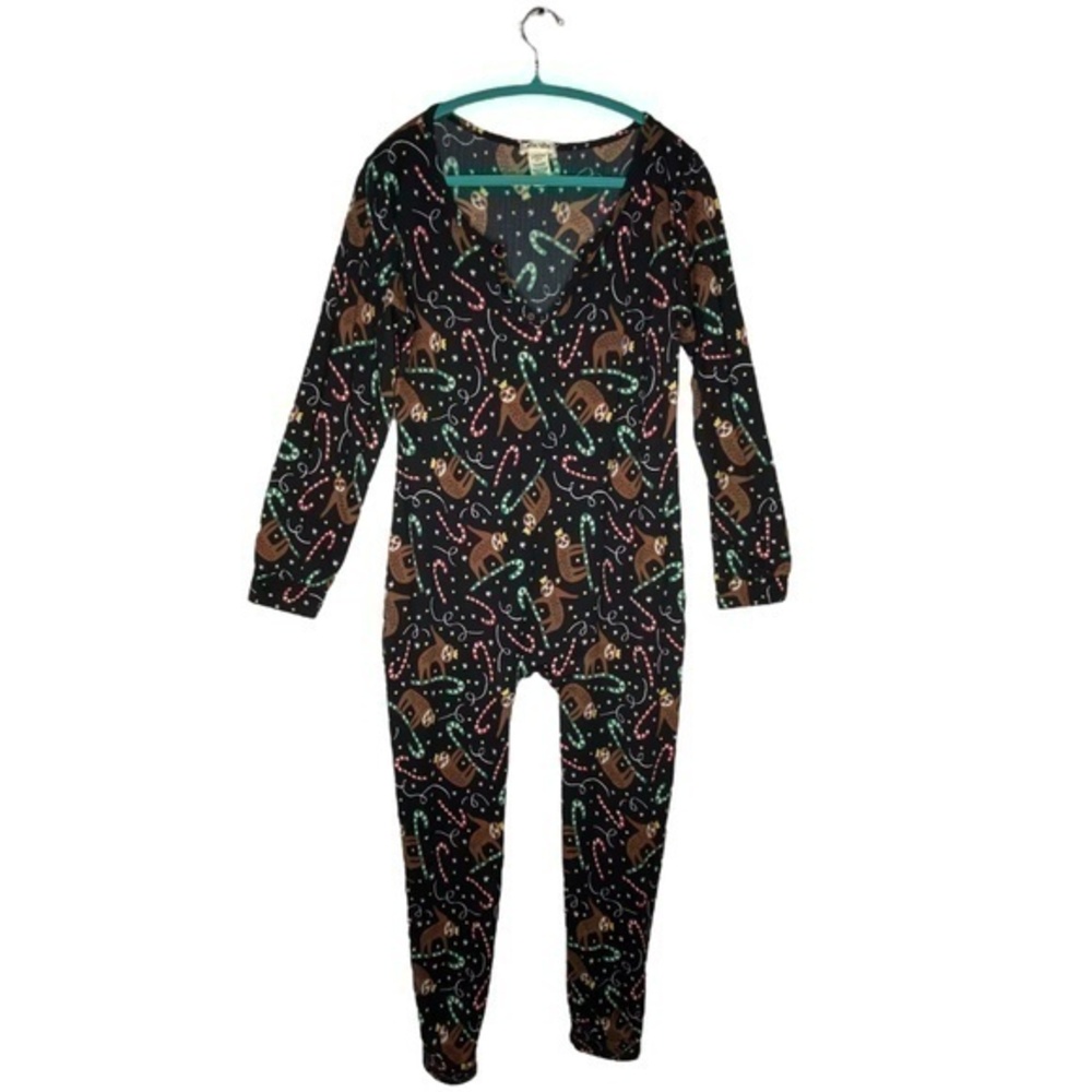 Shosho Jumpsuit Pajamas Sloth Candy Cane Christmas Print One Piece Size XL